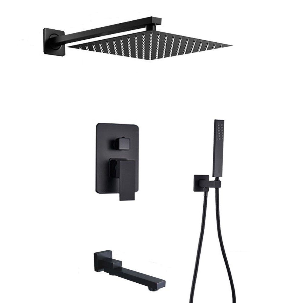Matte Black Wall Mount Rainfall Shower Head And Hot & Cold Water Mixer