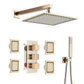Brushed Gold Wall Mount Rainfall Shower Set 3-ways Mixer and Hand Shower Faucet