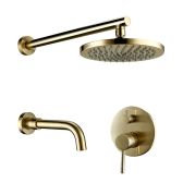 Luxury Wall Mount Brushed Gold Round Rainfall Shower Set