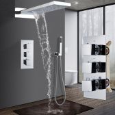 Luxury Wall Mount Waterfall and Rainfall Shower Head Set with Hand Shower