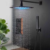 Two Function Matte Black LED Rain Shower Head Set with Handheld Shower
